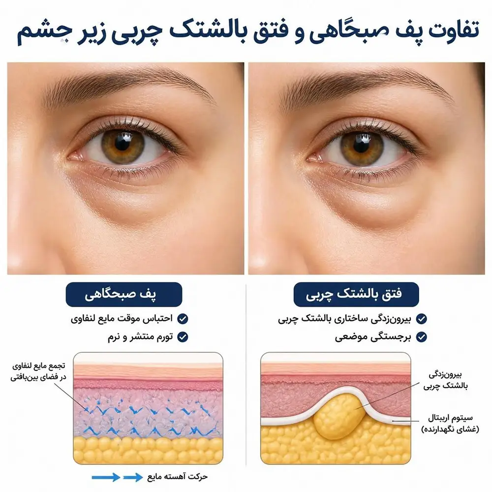 تفاوت پف صبحگاهی ناشی از احتباس مایع با فتق بالشتک چربی زیر چشم