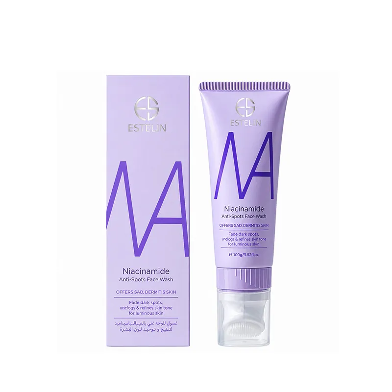 estelin-niacinamide-fade-spots-face-wash-box-and-tube فوم شستشوی روشن کننده نیاسینامید استیلن