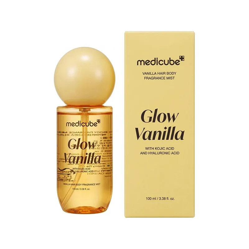 medicube-glow-vanilla-hair-body-mist-main بادی میست مدی کیوب مدل گلو وانیلا به همراه جعبه زردرنگ ۱۰۰ میلیلیتری